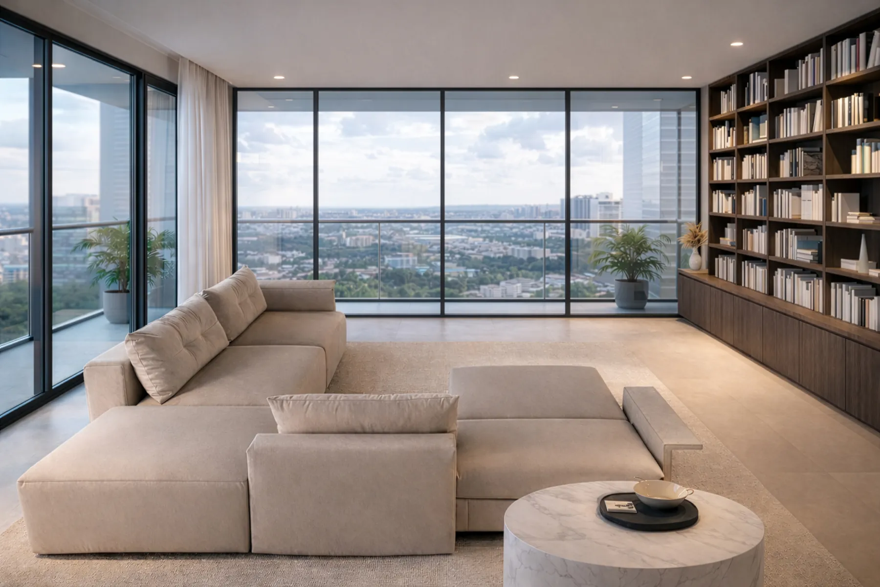 Divano modulare Binomi Elite in tessuto beige con chaise longue